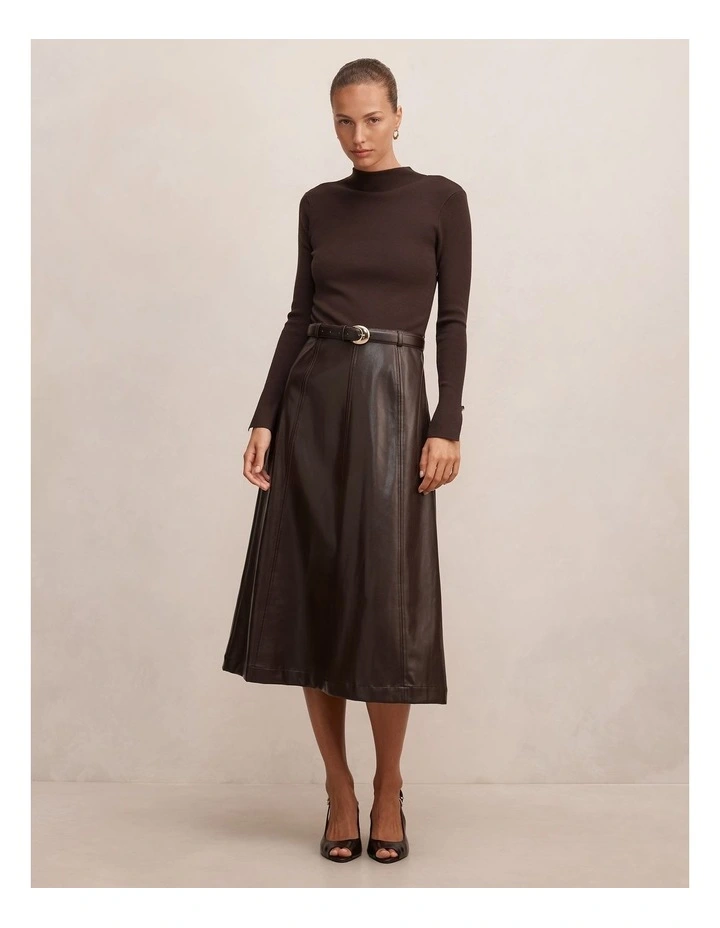 Monique Faux Leather A-Line Dress in Chocolate image 1