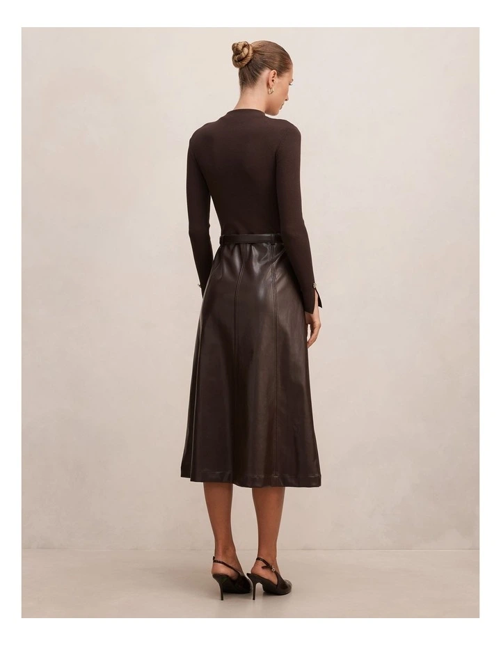 Monique Faux Leather A-Line Dress in Chocolate image 2
