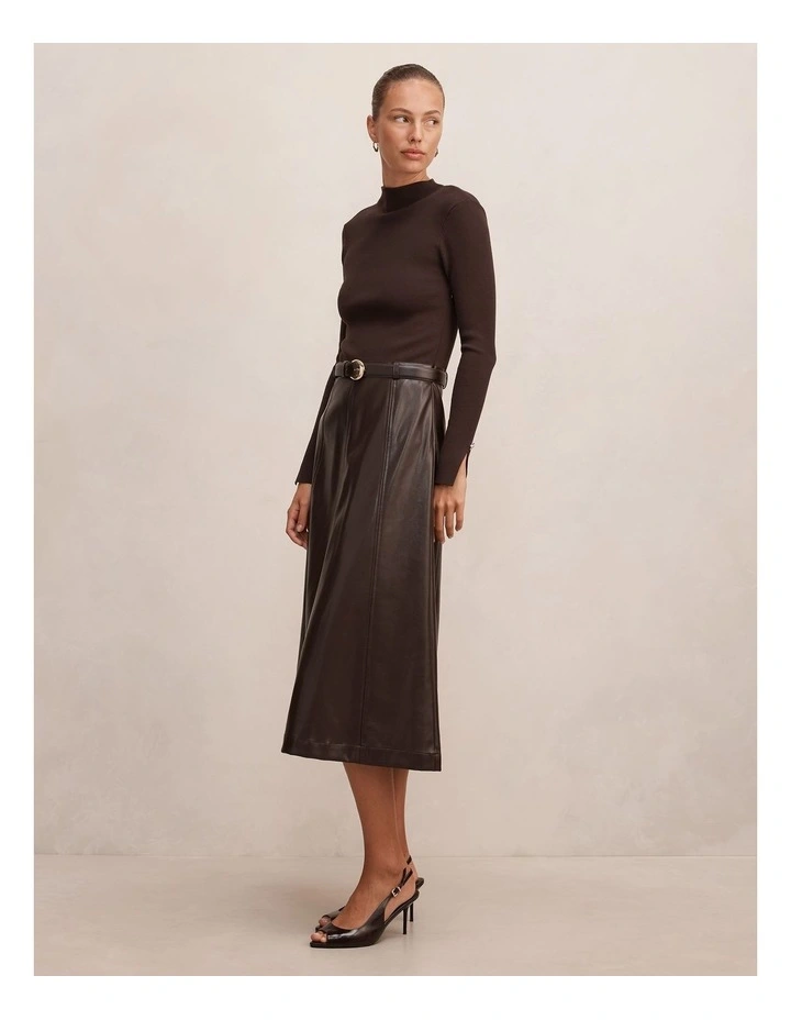 Monique Faux Leather A-Line Dress in Chocolate image 3