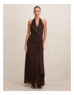 Cartia Wrap Maxi Dress in Brown