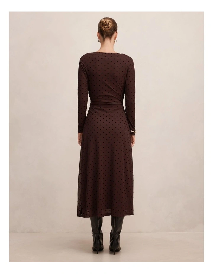Bonnie Mesh Midi Dress in Brown Spot Print image 2