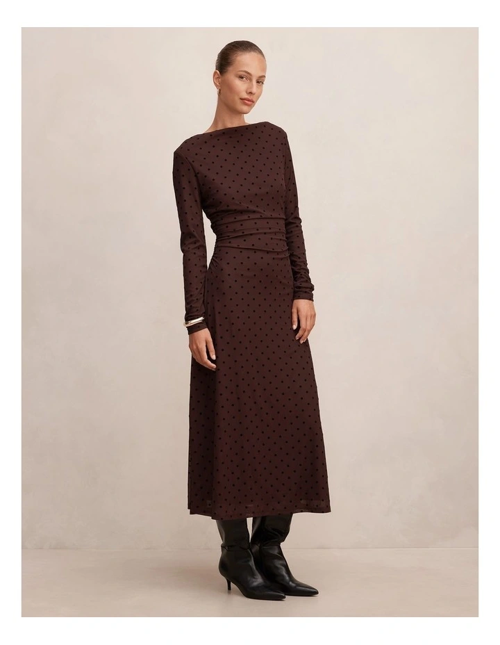 Bonnie Mesh Midi Dress in Brown Spot Print image 3