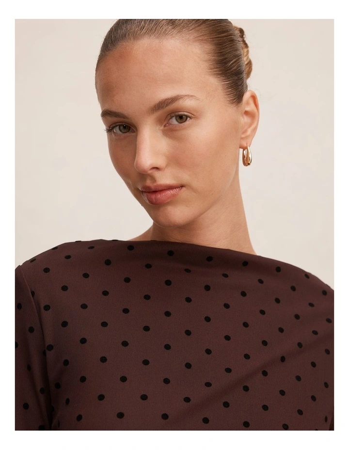 Bonnie Mesh Midi Dress in Brown Spot Print image 4
