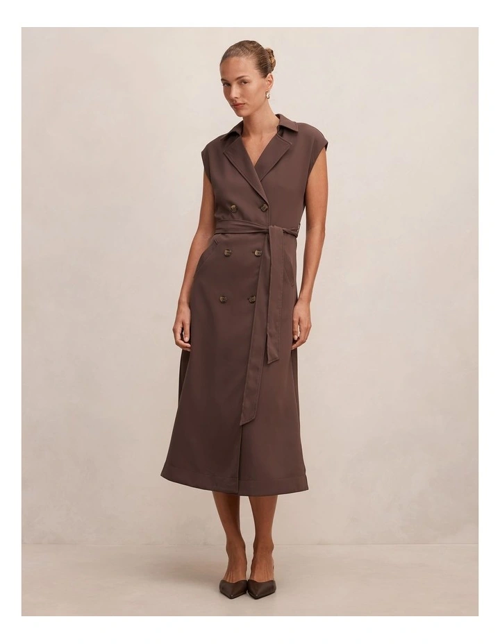 Elsa Sleeveless Trench Midi Dress in Chocolate image 1