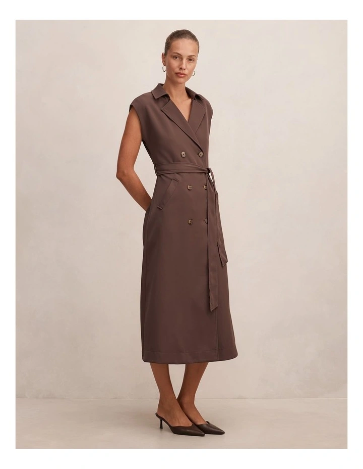 Elsa Sleeveless Trench Midi Dress in Chocolate image 3