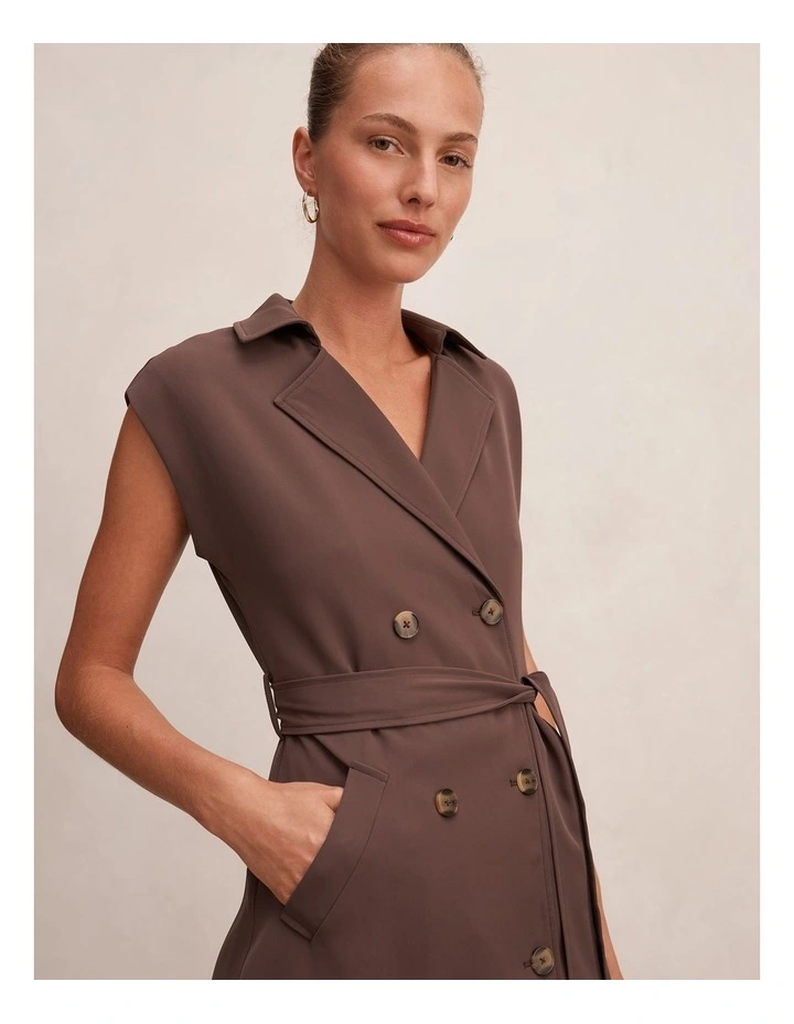 Elsa Sleeveless Trench Midi Dress in Chocolate image 4