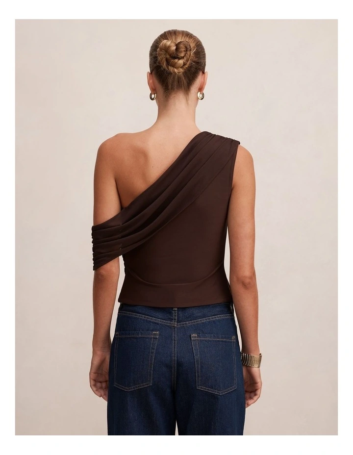 Lucille One Shoulder Draped Top in Chocolate image 2