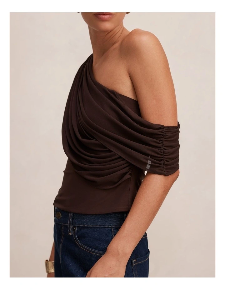 Lucille One Shoulder Draped Top in Chocolate image 4