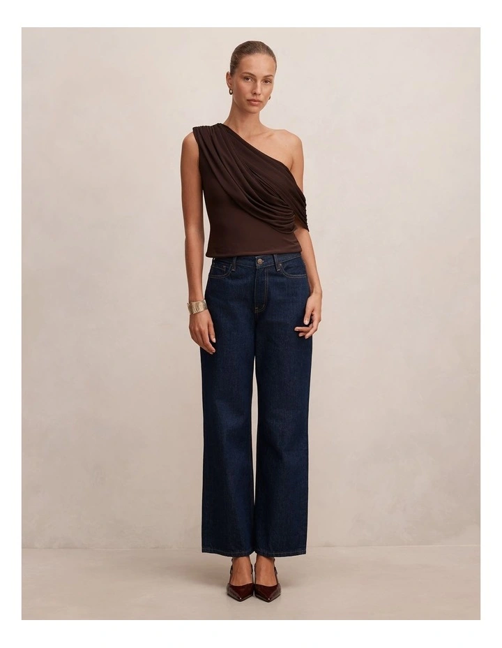 Lucille One Shoulder Draped Top in Chocolate image 5