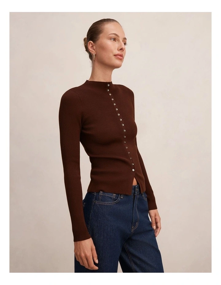Francis Button Detail Top in Light Chocolate image 3