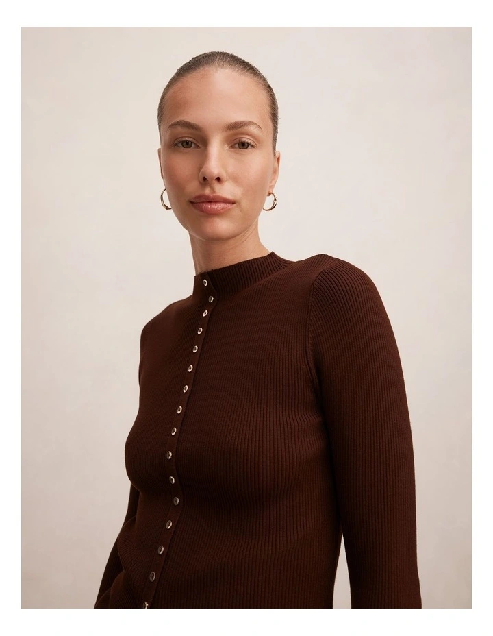Francis Button Detail Top in Light Chocolate image 4