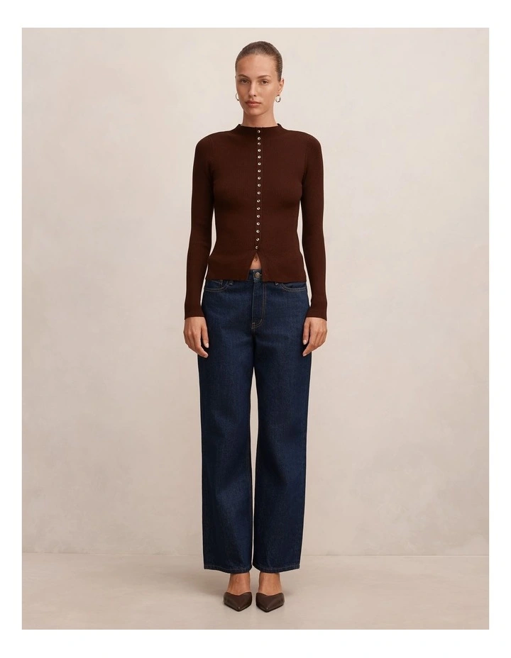 Francis Button Detail Top in Light Chocolate image 5