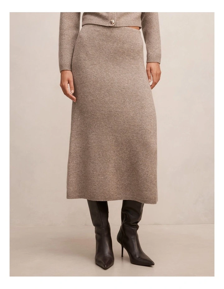Lottie Knitted Midi Skirt in Brown image 1
