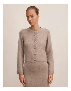 Lottie Button Detail Cardigan in Brown