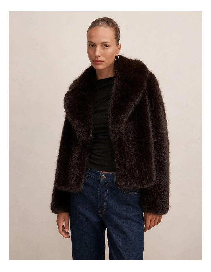 Paige Long Hair Fur Short Jacket in Chocolate image 1