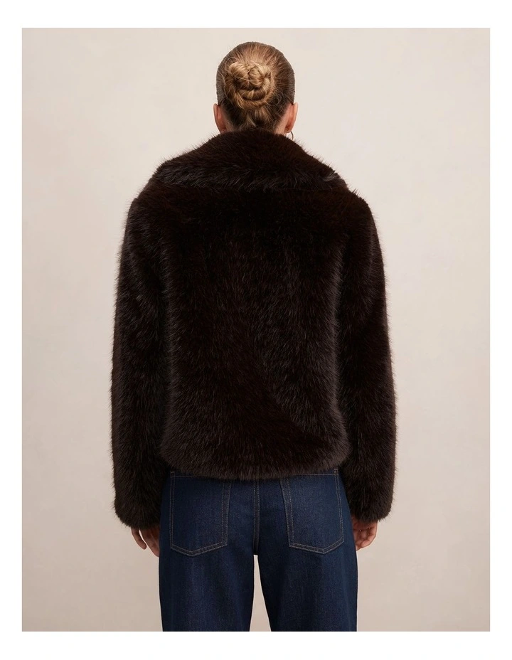Paige Long Hair Fur Short Jacket in Chocolate image 2