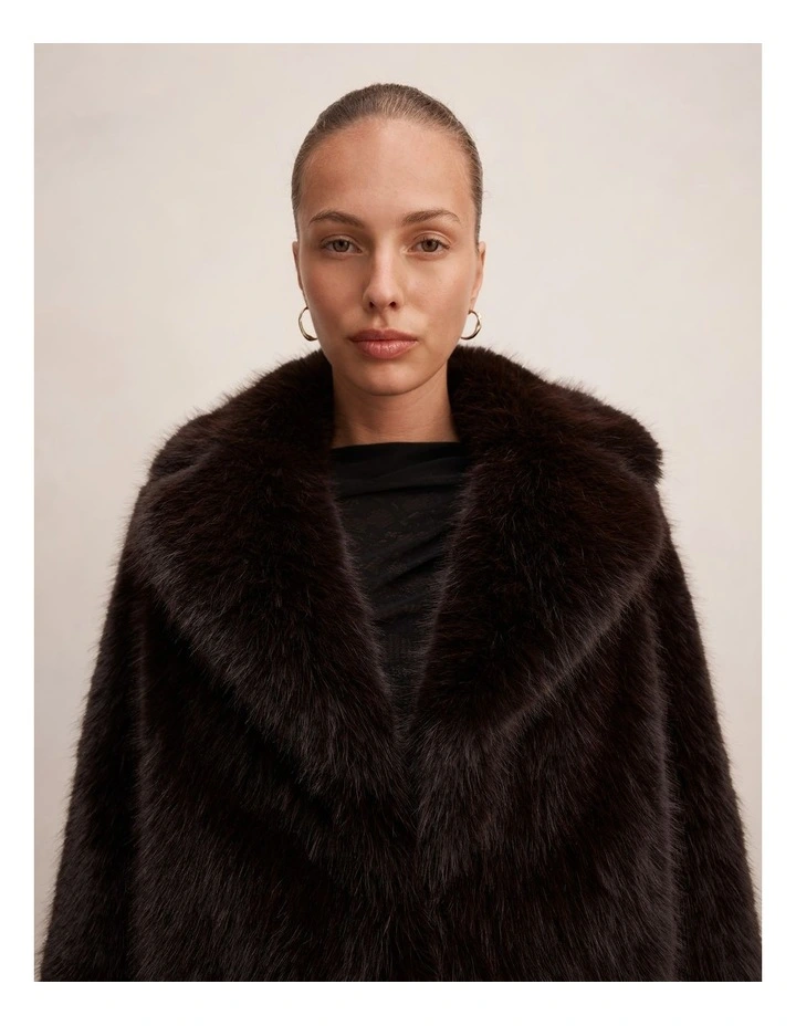 Paige Long Hair Fur Short Jacket in Chocolate image 4