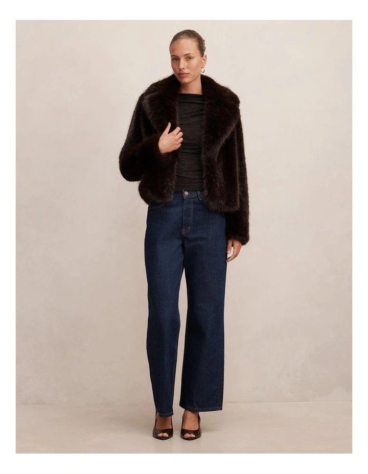 Paige Long Hair Fur Short Jacket in Chocolate image 5