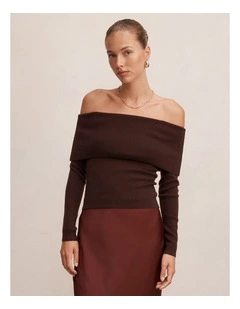 Mariella Knitted Bardot Top in Chocolate