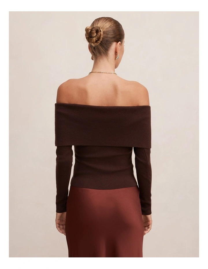 Mariella Knitted Bardot Top in Chocolate image 2