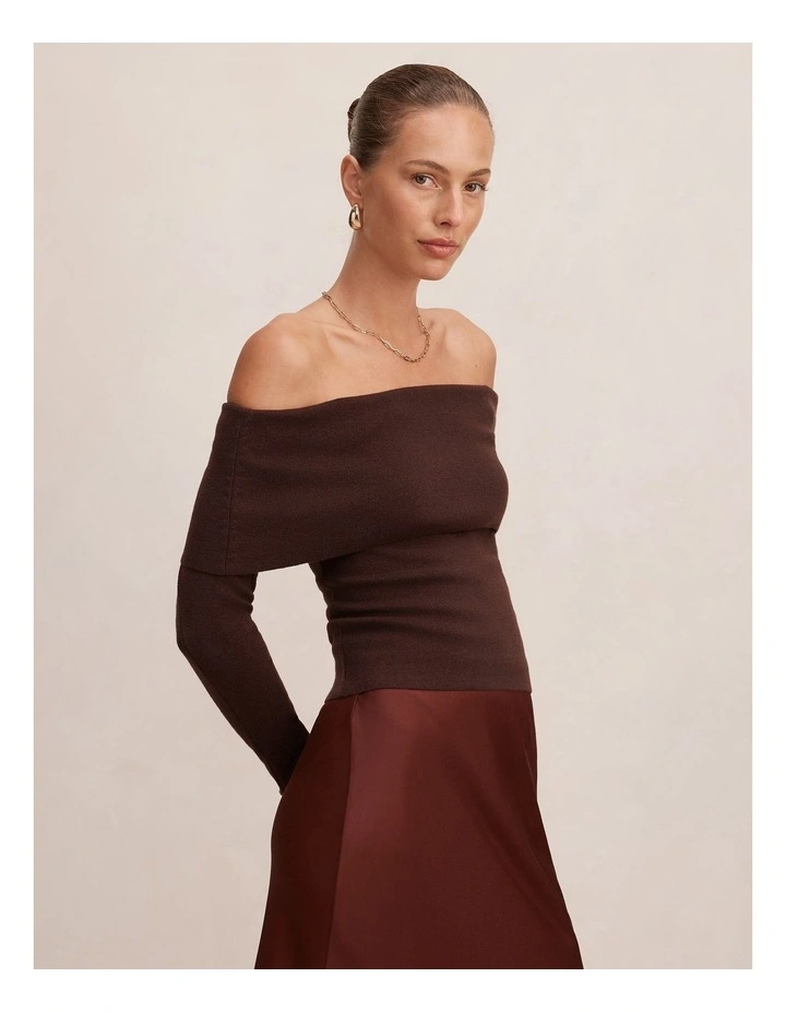 Mariella Knitted Bardot Top in Chocolate image 3