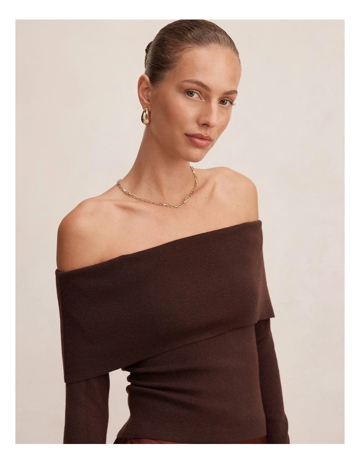 Mariella Knitted Bardot Top in Chocolate image 4