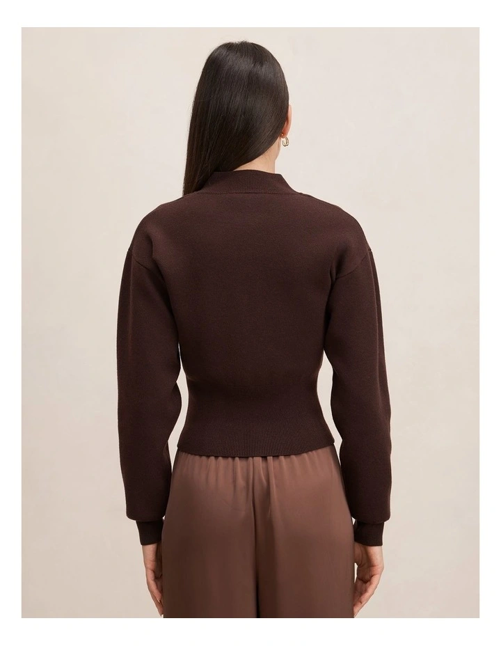 Hanna Zip Knitted Jacket in Chocolate image 2
