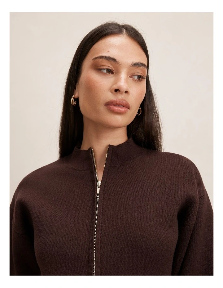 Hanna Zip Knitted Jacket in Chocolate image 4