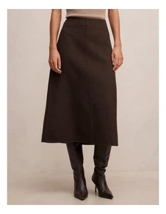 Amara Felled Midi Skirt in Brown