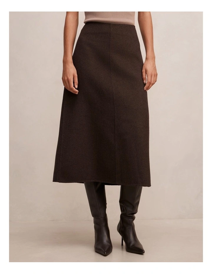 Amara Felled Midi Skirt in Brown image 1