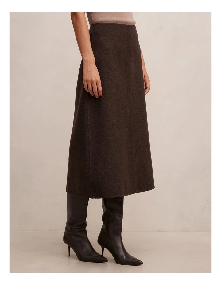 Amara Felled Midi Skirt in Brown image 3