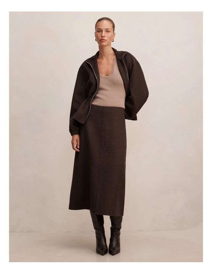 Amara Felled Midi Skirt in Brown image 5