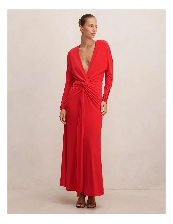 Solana Draped Front Tie Maxi Dress in Red image 1