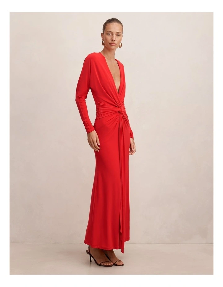 Solana Draped Front Tie Maxi Dress in Red image 3