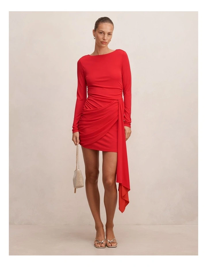 Susie Draped Jersey Mini Dress in Red image 1