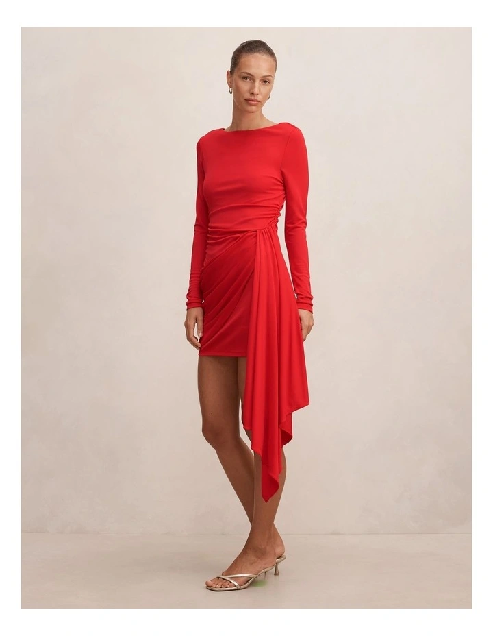 Susie Draped Jersey Mini Dress in Red image 3