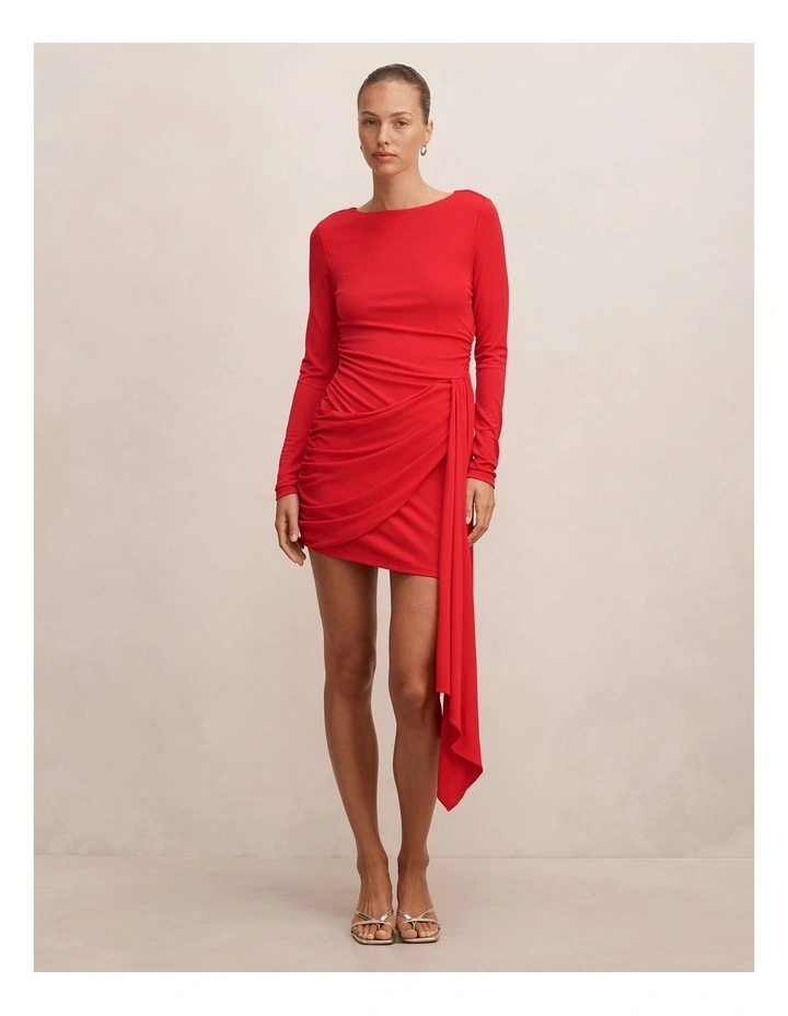 Susie Draped Jersey Mini Dress in Red image 5