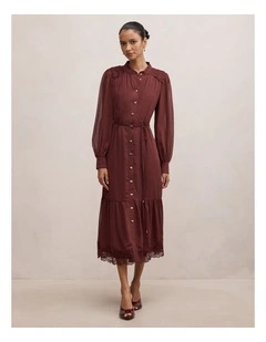 Harriet Midi Dress in Tawny Port