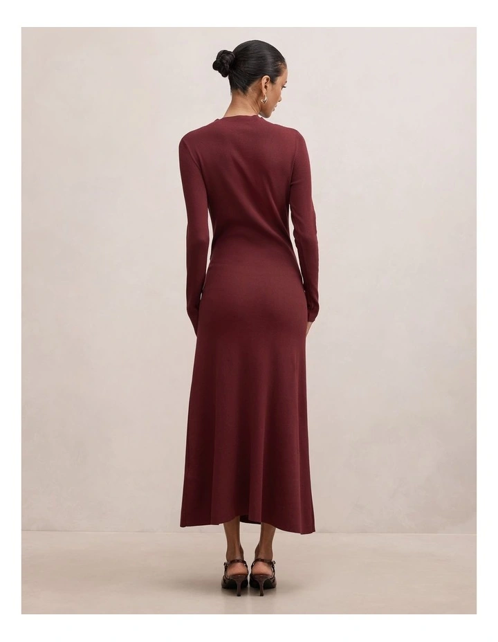 Irina Long Sleeves Tie Knitted Dress in Brown image 2