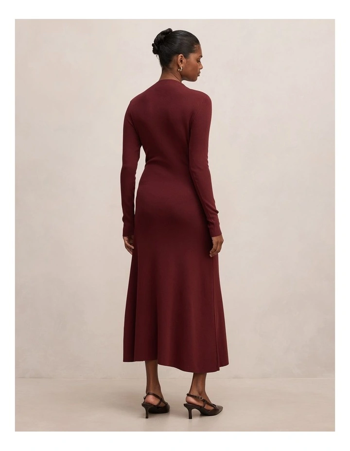 Irina Long Sleeves Tie Knitted Dress in Brown image 2