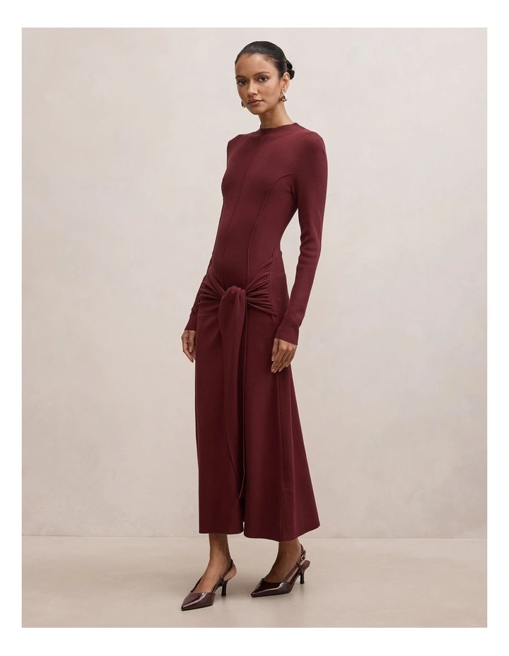 Irina Long Sleeves Tie Knitted Dress in Brown image 3