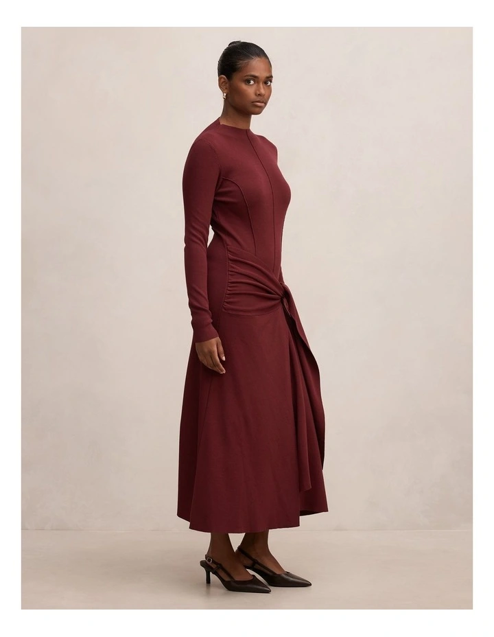 Irina Long Sleeves Tie Knitted Dress in Brown image 3