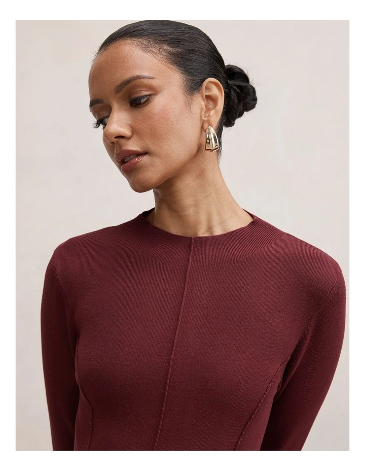Irina Long Sleeves Tie Knitted Dress in Brown image 4