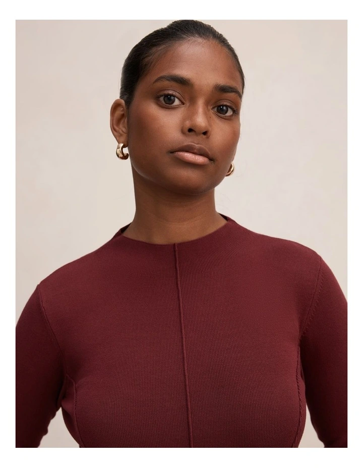 Irina Long Sleeves Tie Knitted Dress in Brown image 4