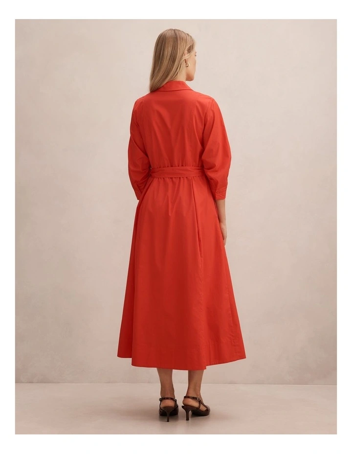 Sally Cotton Shirt Midi Dress in Red image 2