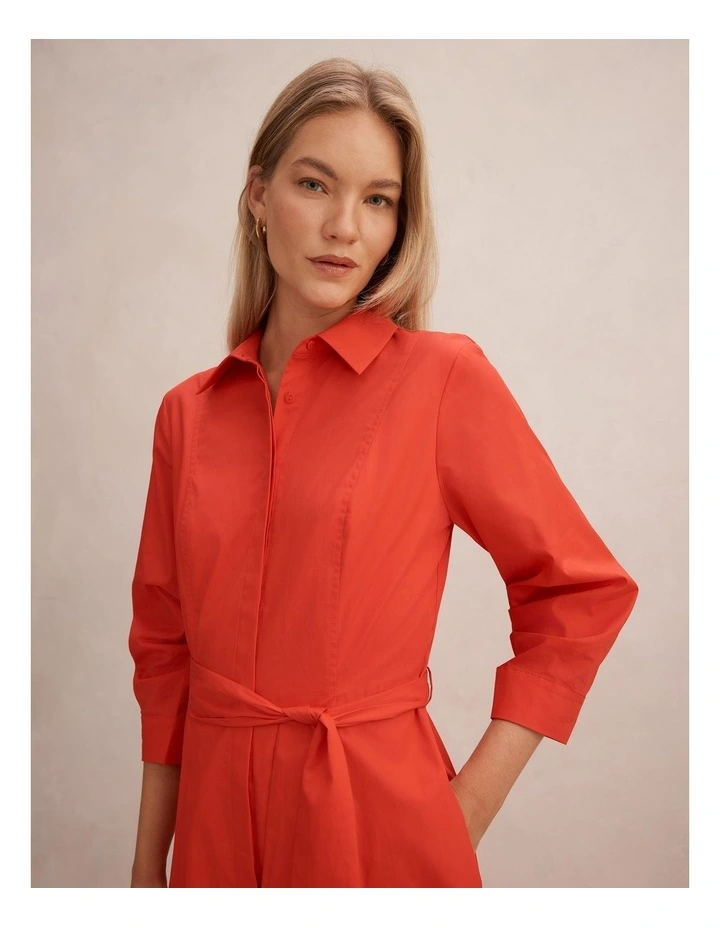 Sally Cotton Shirt Midi Dress in Red image 4