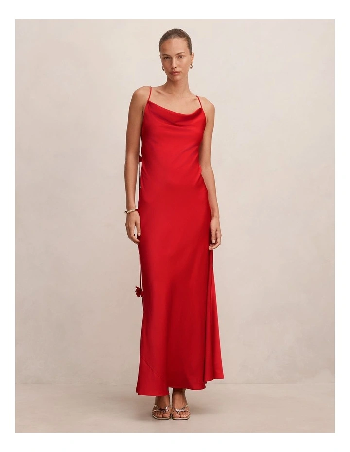 Amery 3D Floral Satin Maxi Dress in Red image 1