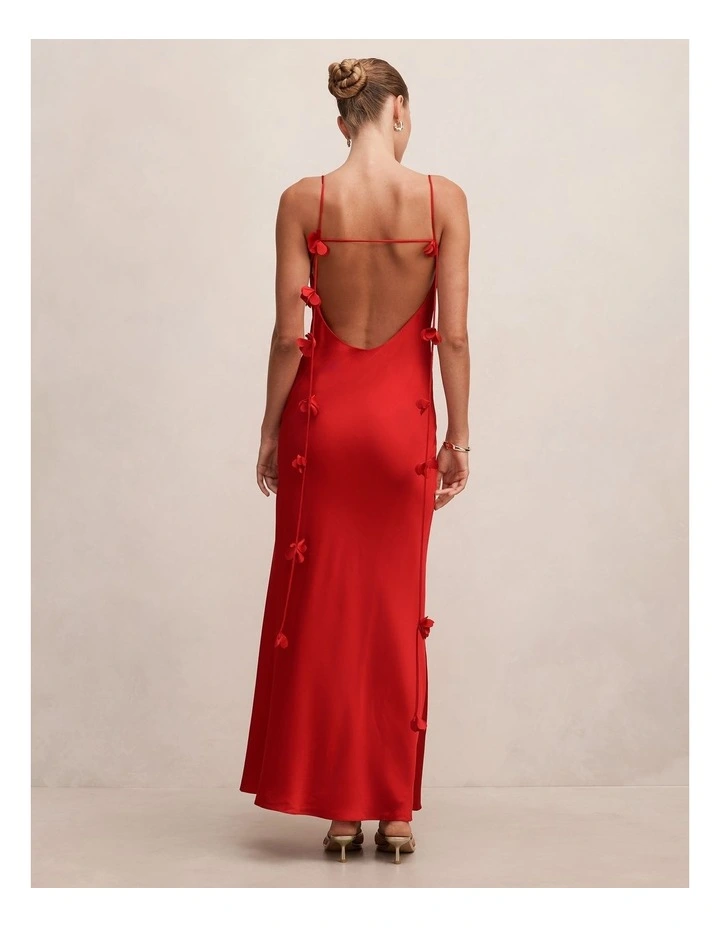 Amery 3D Floral Satin Maxi Dress in Red image 2