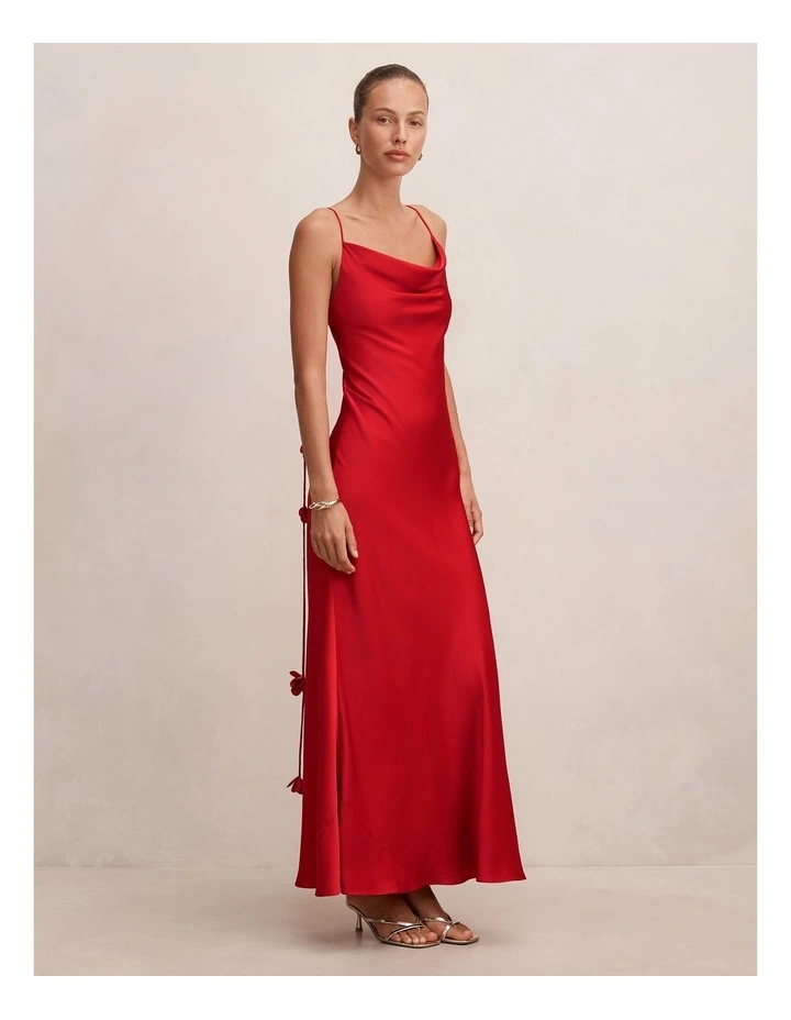 Amery 3D Floral Satin Maxi Dress in Red image 3