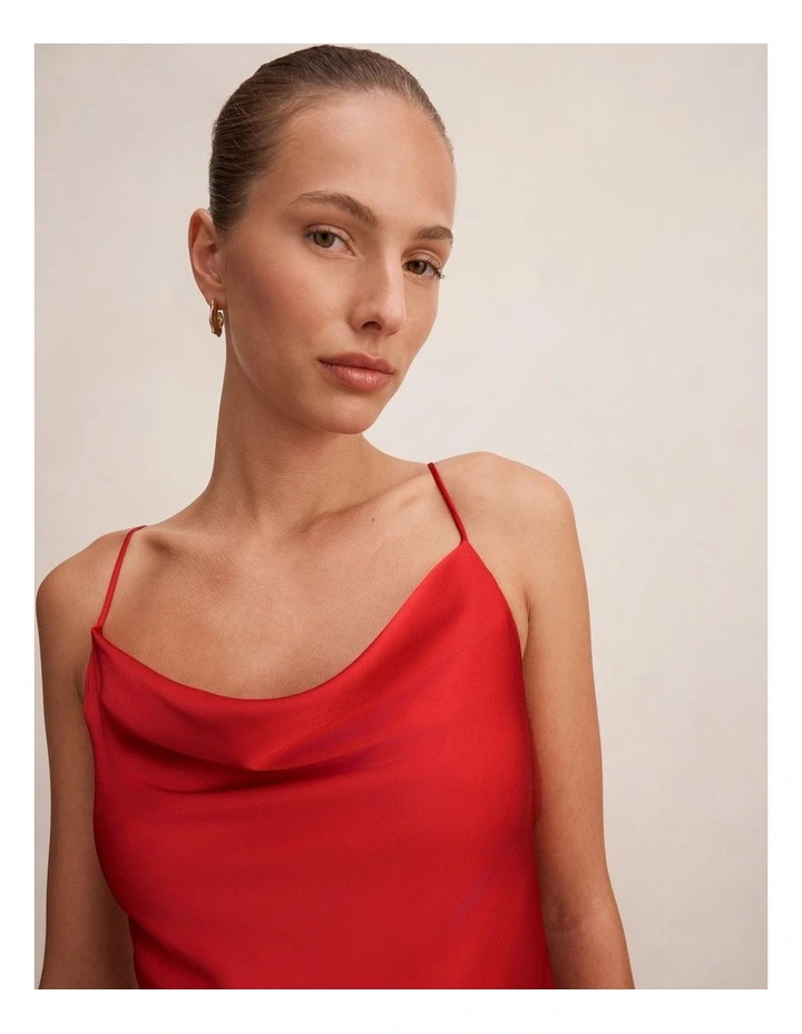 Amery 3D Floral Satin Maxi Dress in Red image 4